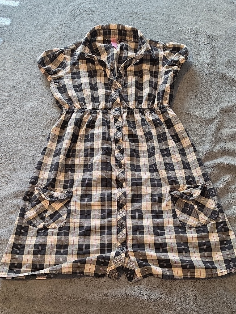 lei Black & Cream Plaid Button-Front Mini Dress